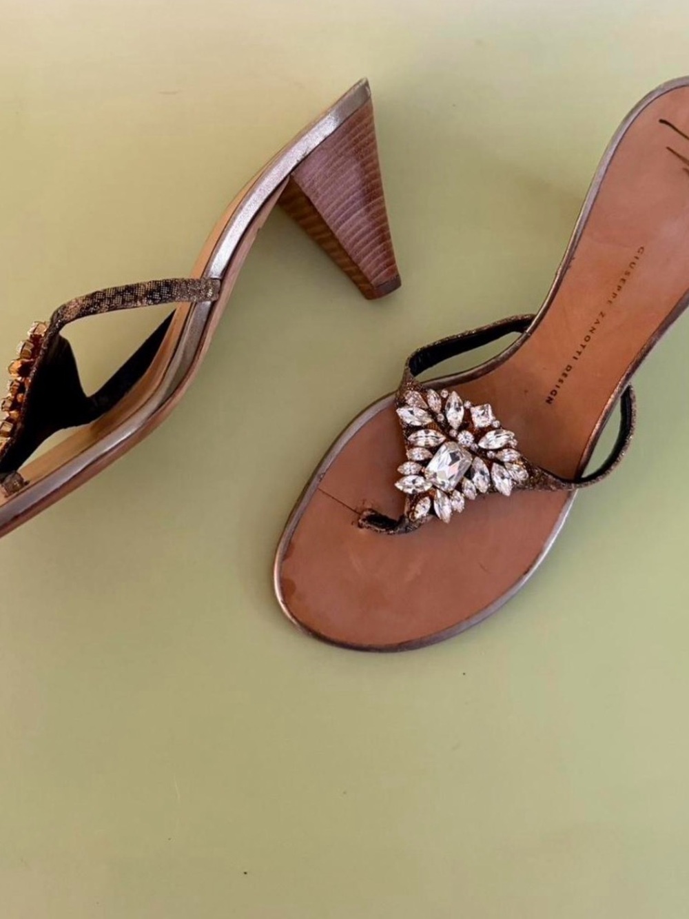 Giuseppe Zanotti Crystal Embellished Brown Heel Sandals IT41 US 10/10.5